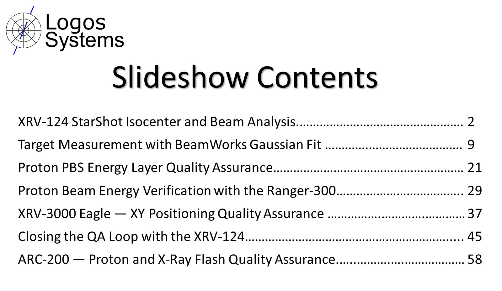 Slideshows Table of Contents